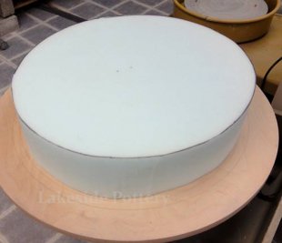 using foam to flip a large greenware platter